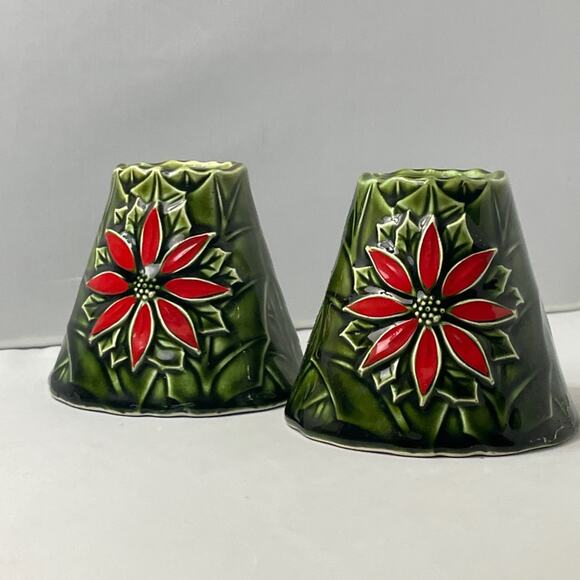 2 Vintage Enesco‎ Poinsettia Taper Candle Holders Japan - Picture 8 of 8